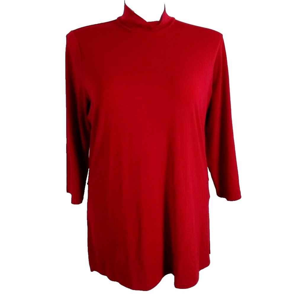 Lauren Ralph Lauren Turtleneck 1X Red Zip 3/4‎ Sl Stretch Side Split Sweater